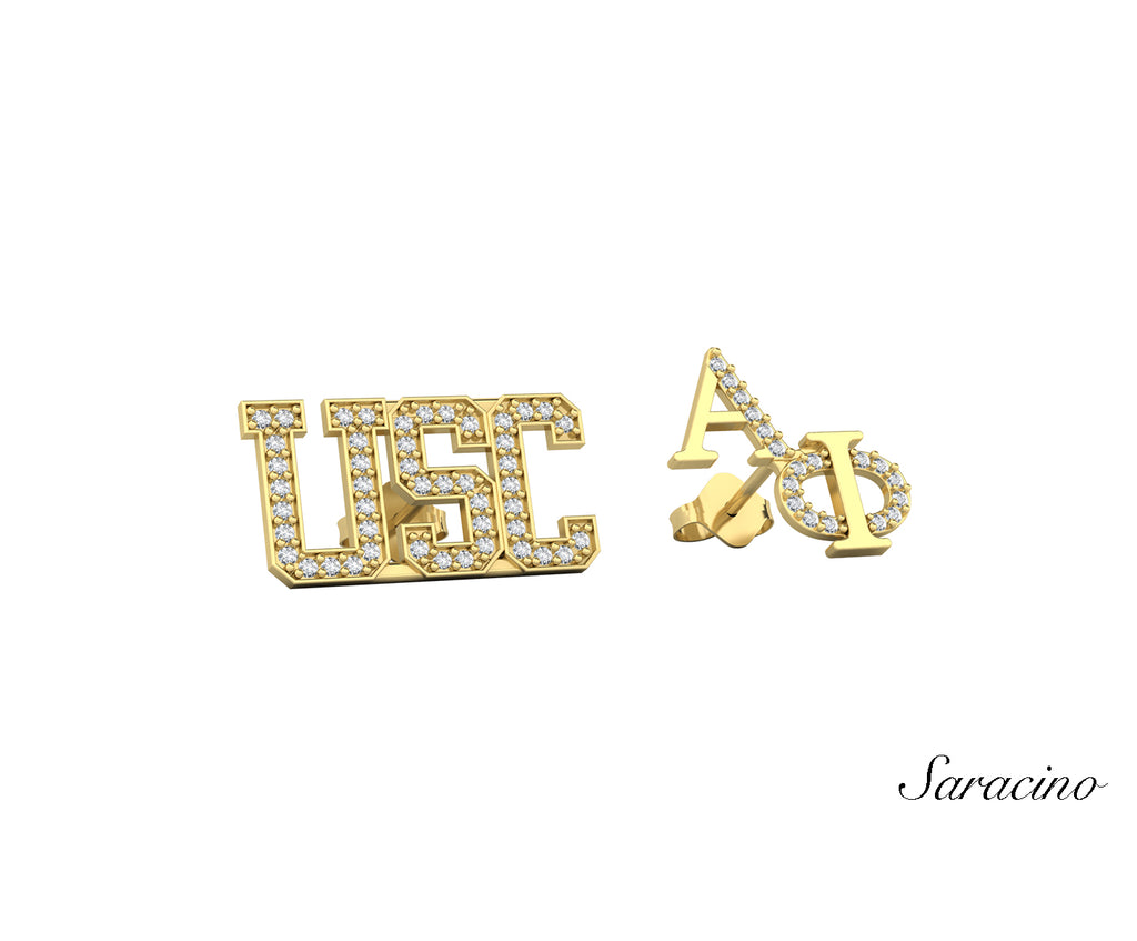 USC Alpha Phi Diamond Stud Earrings Yellow Gold