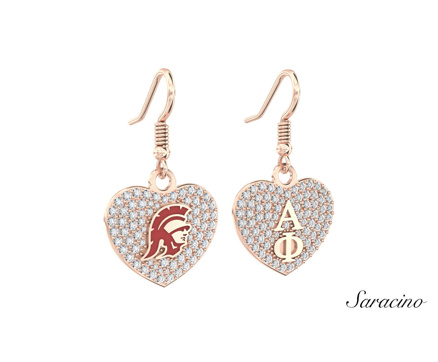 USC Alpha Phi Diamond Heart Earrings Rose Gold