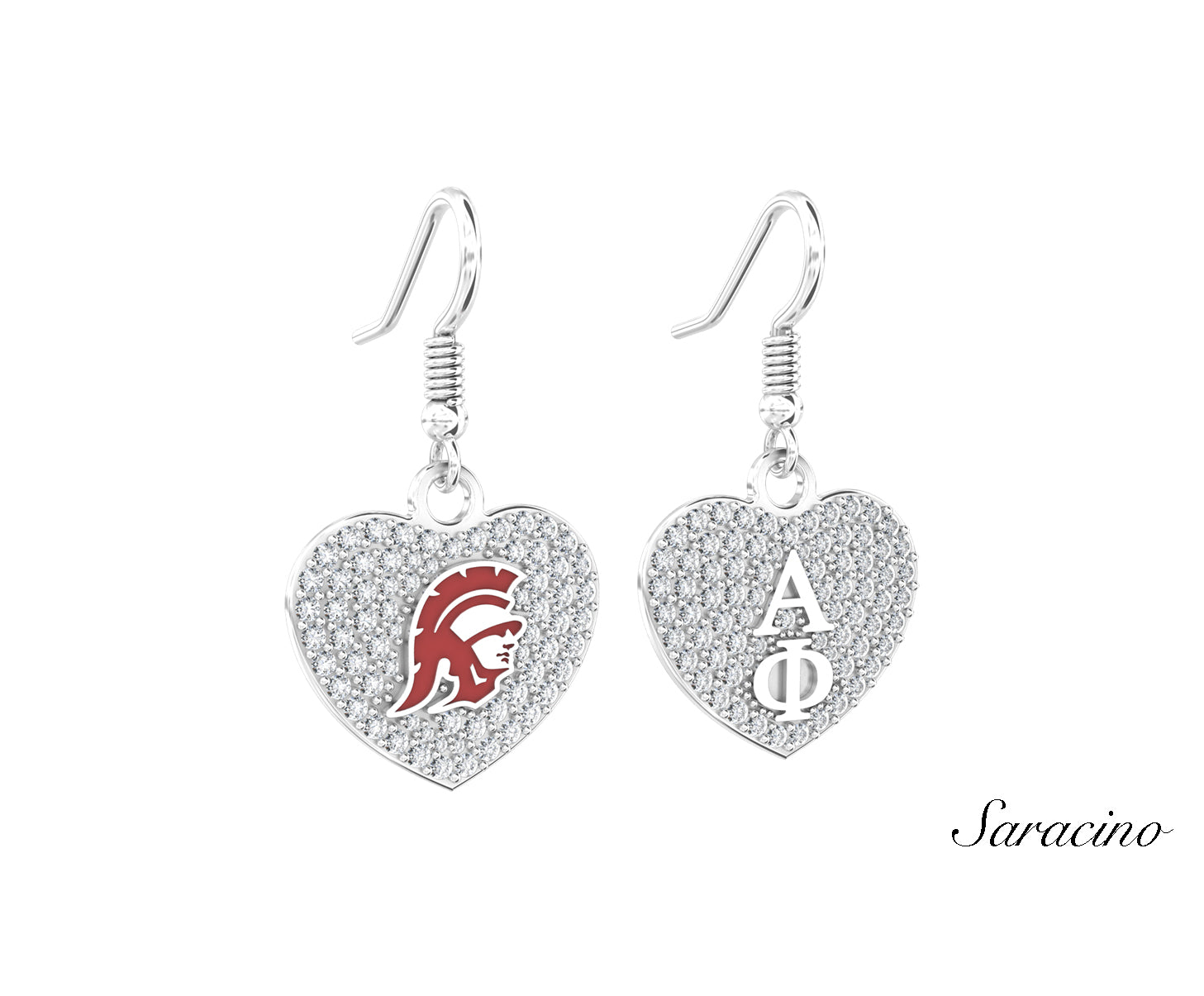 USC Alpha Phi Diamond Heart Earrings White Gold