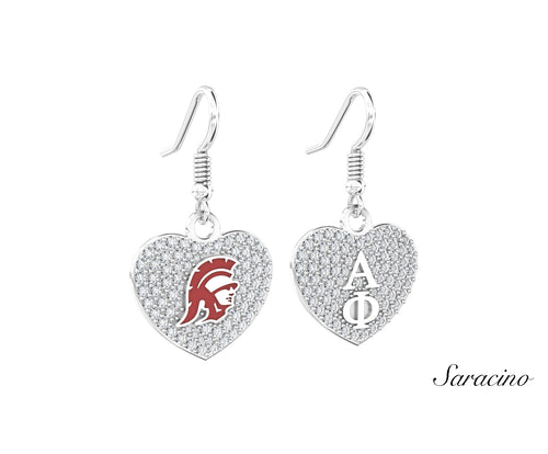 USC Alpha Phi Diamond Heart Earrings White Gold