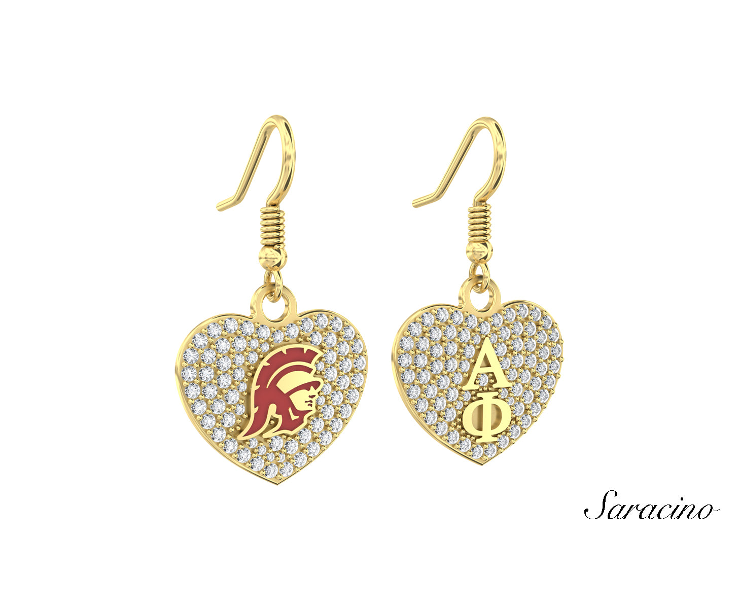 USC Alpha Phi Diamond Heart Earrings Yellow Gold