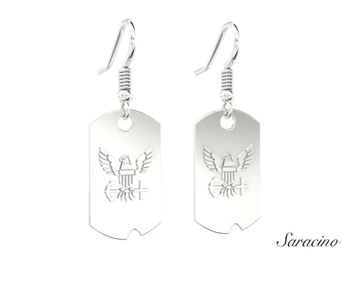 US Navy Dog Tag Earrings White Gold