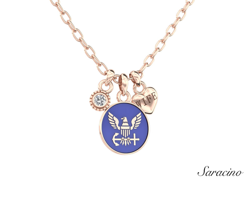 US Navy Triple Charm Necklace Rose Gold