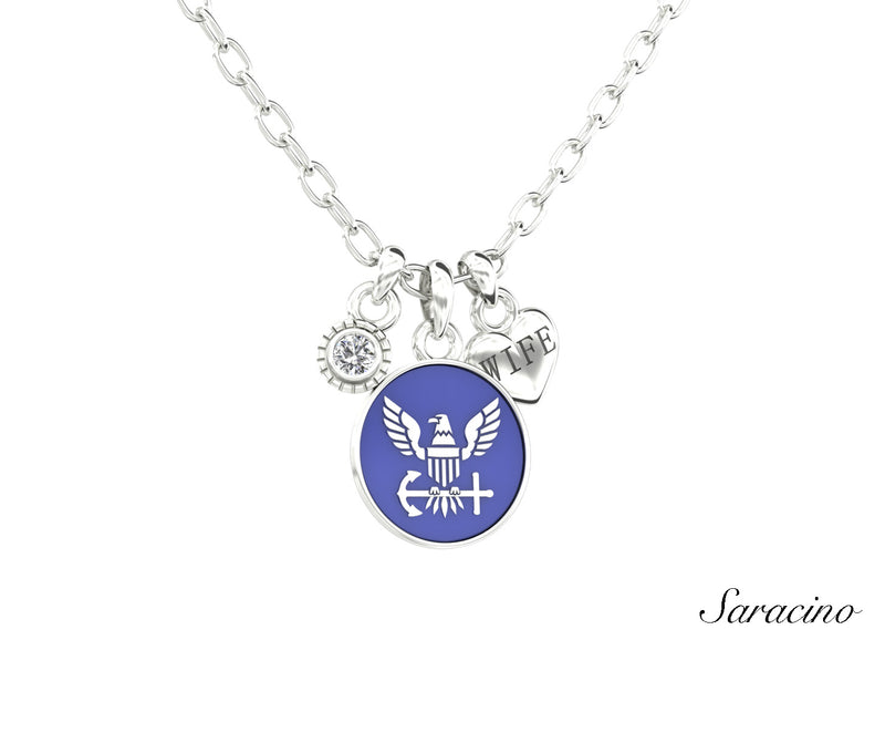 US Navy Triple Charm Necklace White Gold