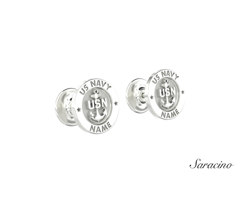 US Navy Custom Anchor Cufflinks White Gold