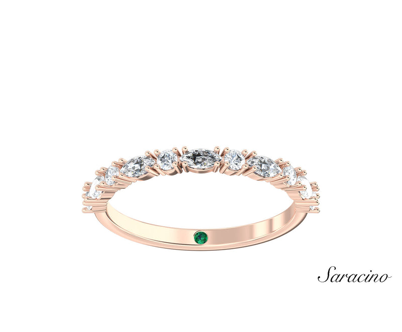 Alternating Marquise and Round Diamond Wedding Band Rose Gold