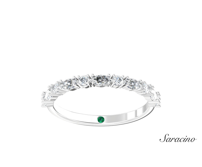 Alternating Marquise and Round Diamond Wedding Band White Gold