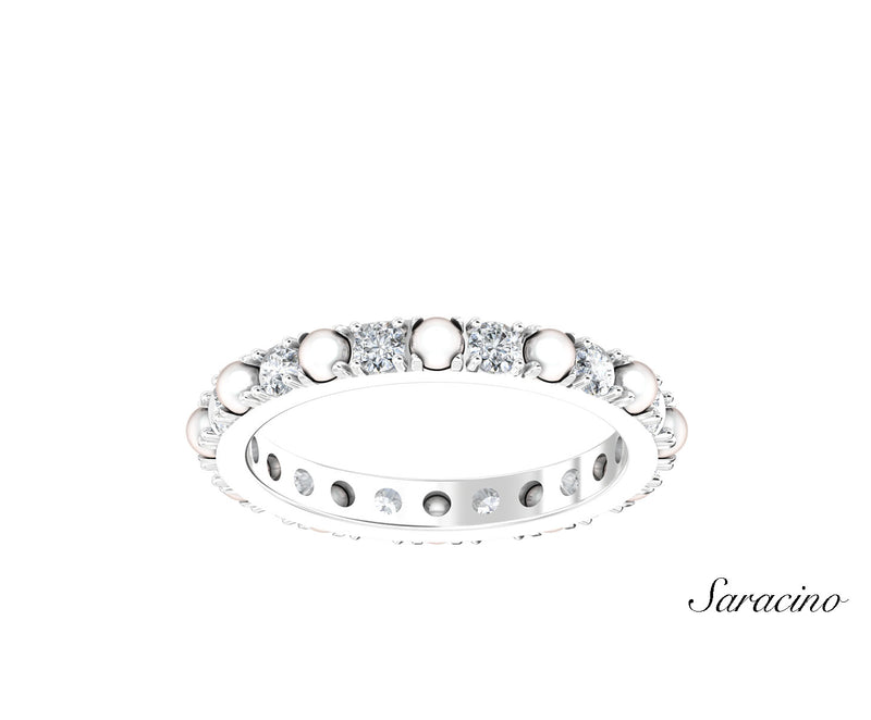 Alternating Pearl and Round Diamond Eternity Wedding Band White Gold