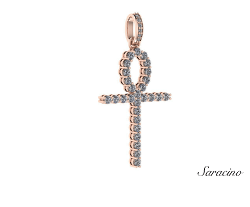 Ankh Diamond Cross Pendant  (14K, Rose Gold, 1.5ct)