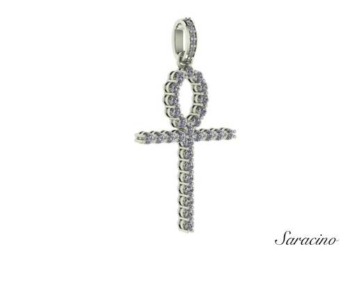 Ankh Diamond Cross Pendant  (14K, White Gold, 1.5ct)