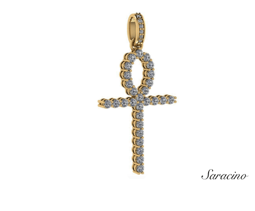 Ankh Diamond Cross Pendant  (14K, Yellow Gold, 1.5ct)