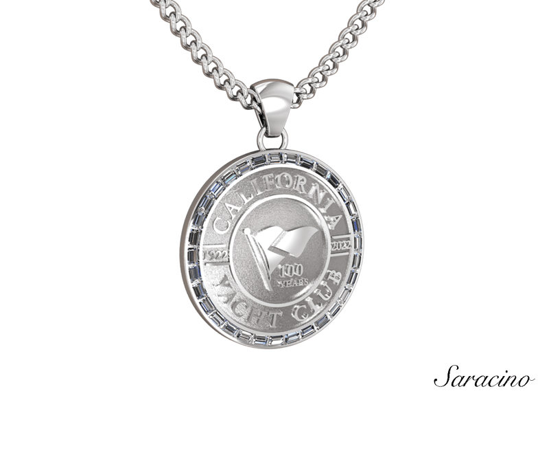 CYC 100 Year Anniversary Pendant w Baguette Diamond Halo