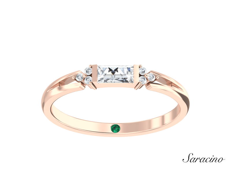 Baguette Diamond Wedding Band w Triple Side Stones