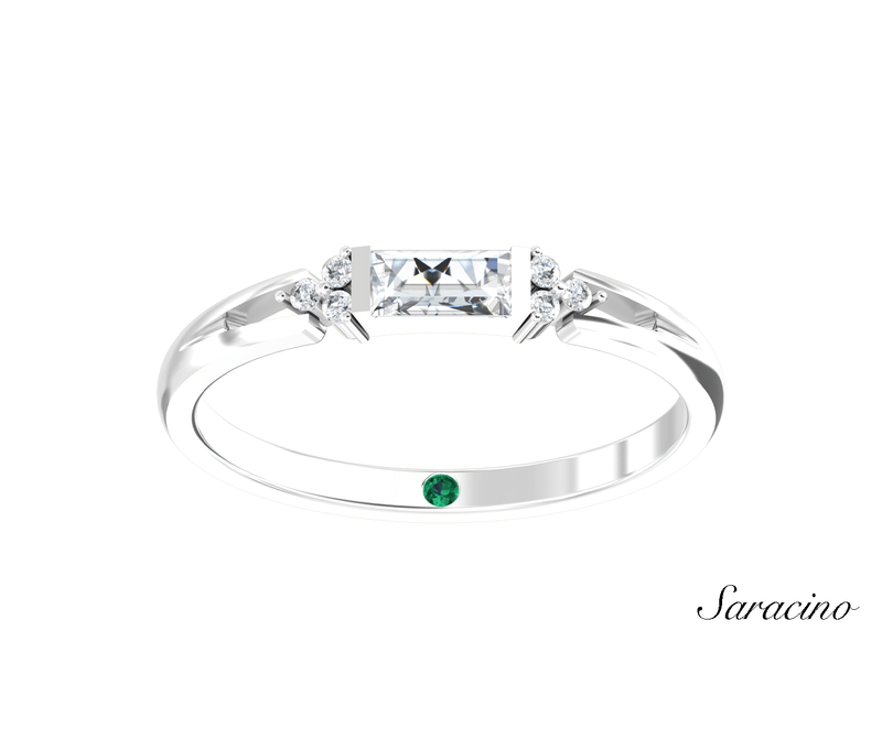 Baguette Diamond Wedding Band w Triple Side Stones