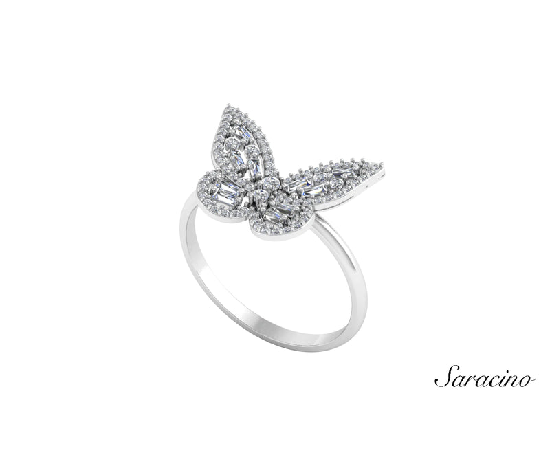 Butterfly Round and Baguette Diamond Ring
