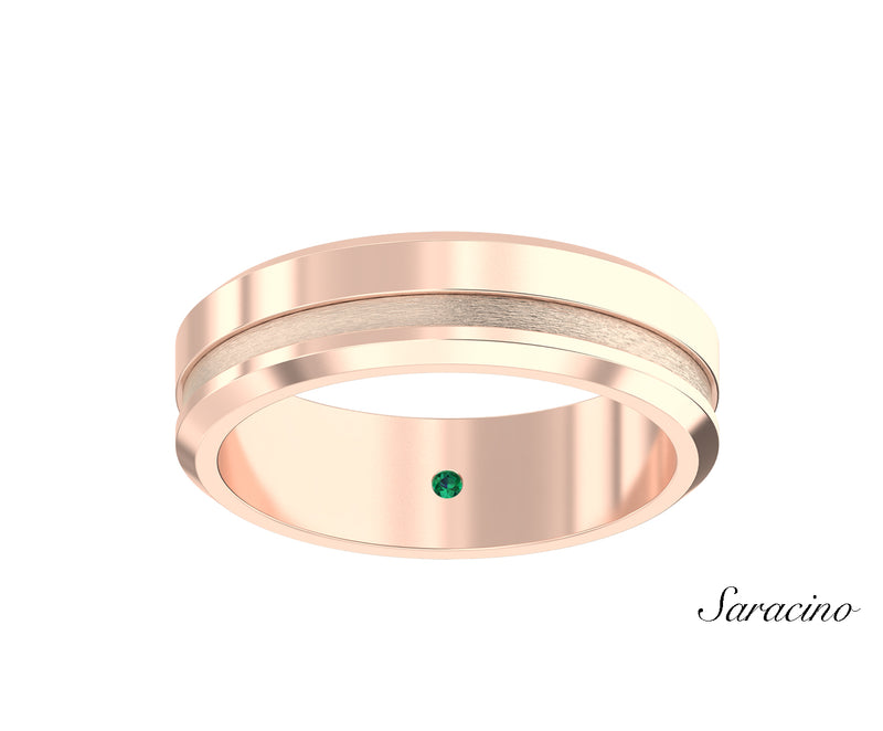 Beveled Wedding Band w Off-Center Groove Rose Gold