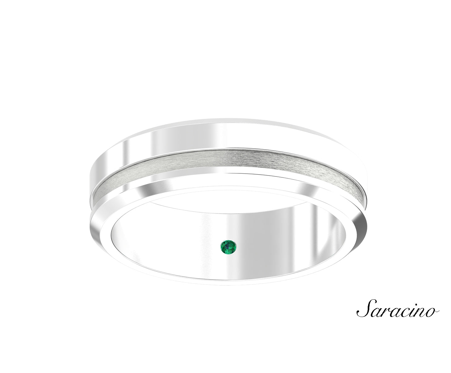 Beveled Wedding Band w Off-Center Groove White Gold