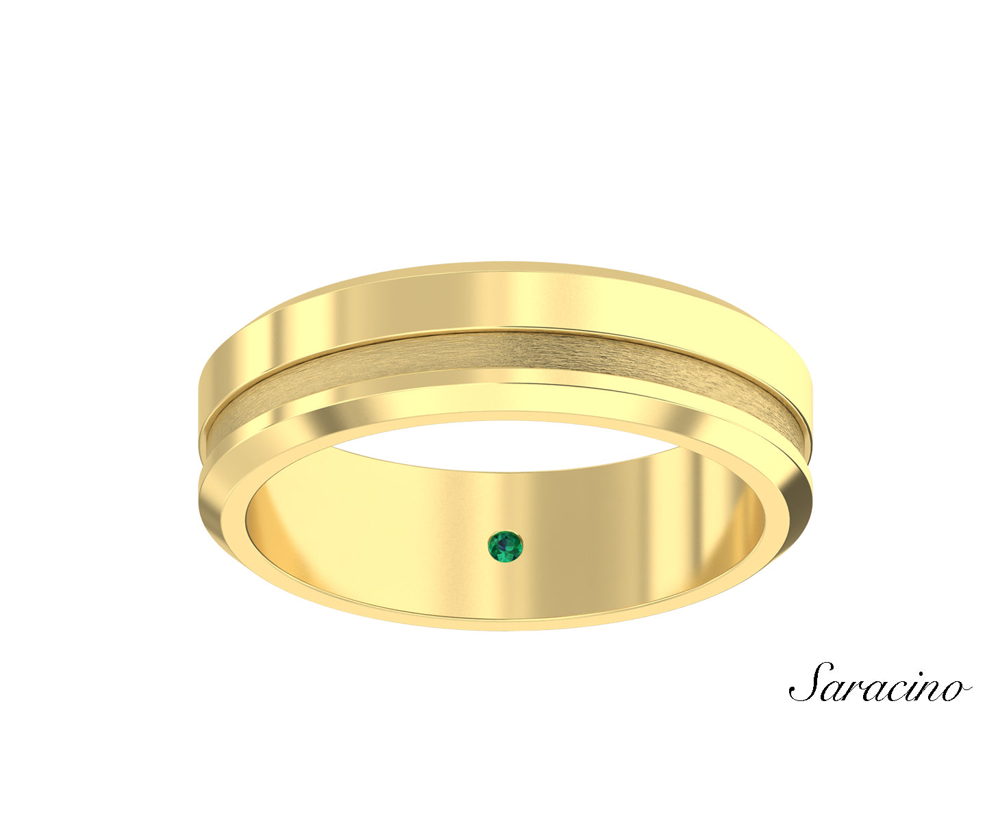 Beveled Wedding Band w Off-Center Groove Yellow Gold