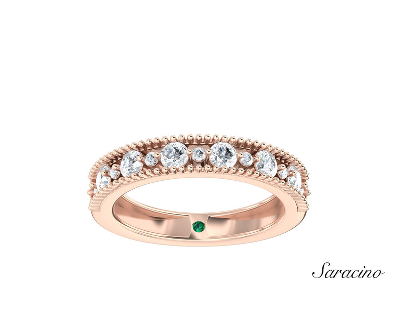 Big and Small Round Diamond Wedding Band Rose Gold