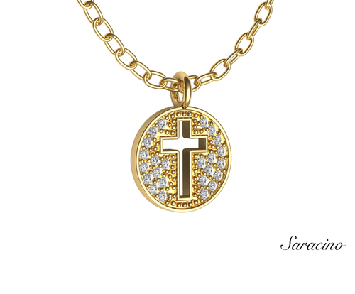 Cross Cut Out Diamond Coin Pendant