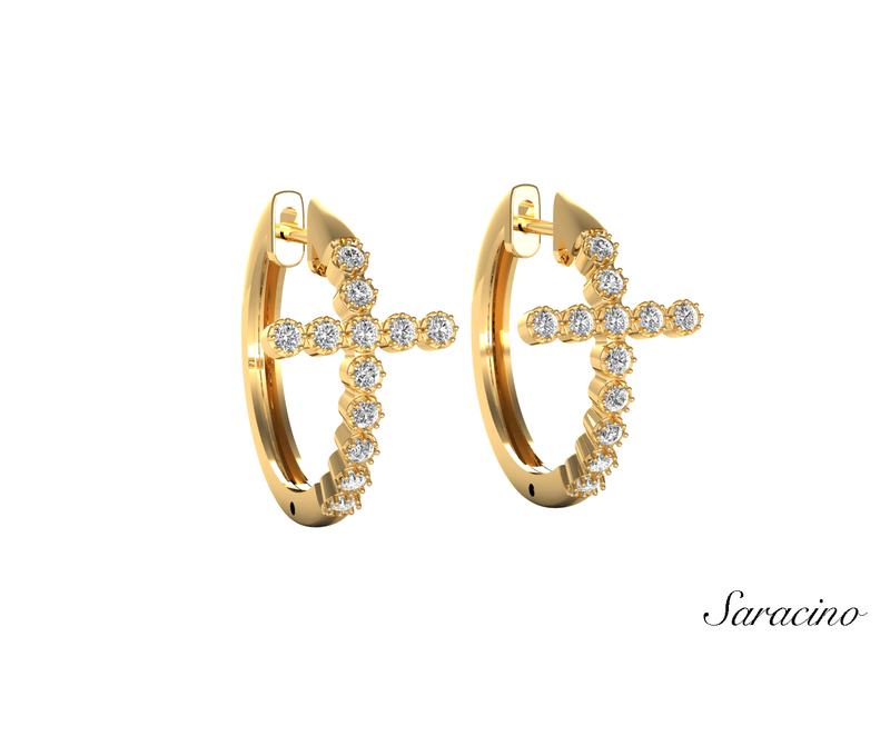 Buy Diamond Cross Huggie Earrings 14K Gold Catholic Jewelry
