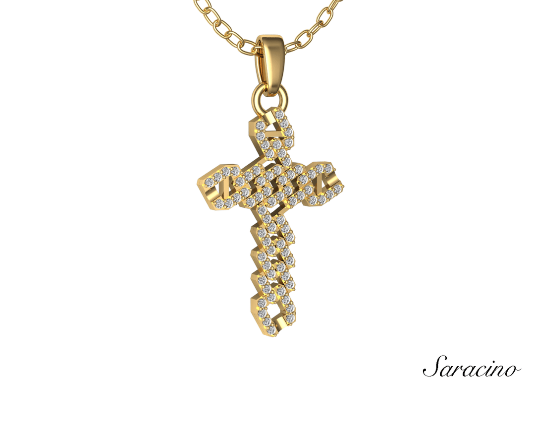 DiamondCubanLinkCrossPendantin