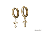Round Diamond Huggie Earrings w Medieval Diamond Cross