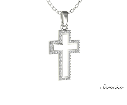 Diamond Silhouette Cross Pendant w Enamel