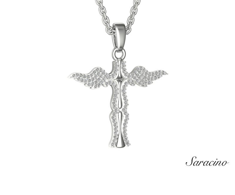 Diamond Winged Cross Pendant