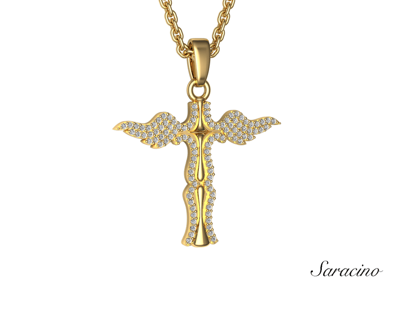 Diamond Winged Cross Pendant