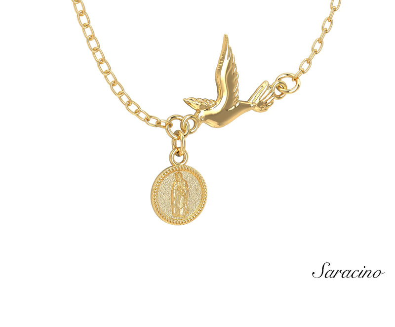 Mary and Dove Charm Necklace