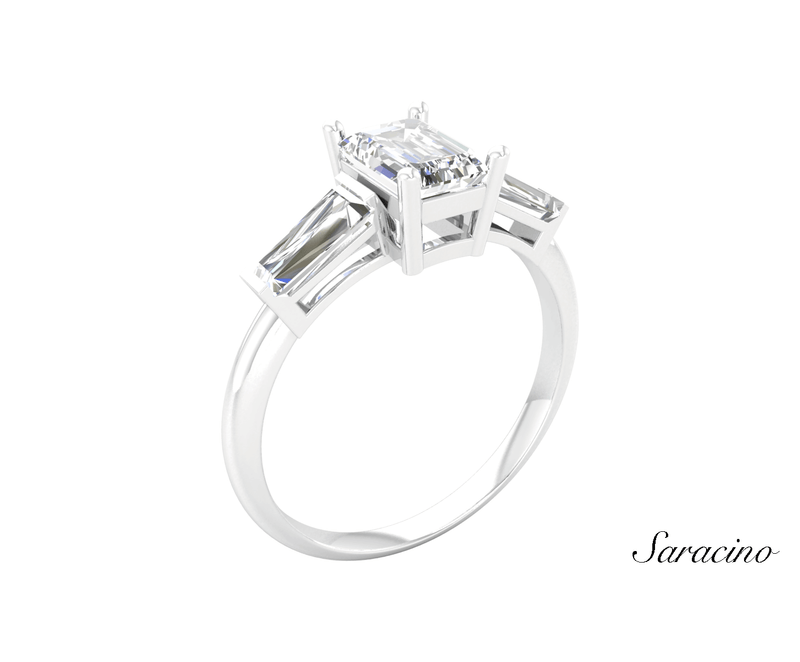1.2ct Emerald Cut Diamond Engagement Ring w Baguette Sides