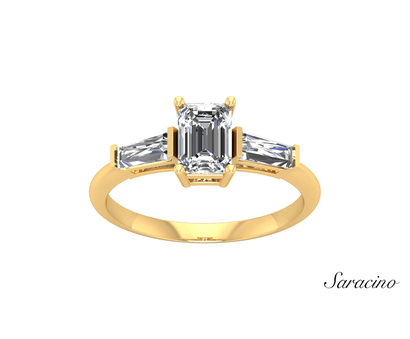 1.2ct Emerald Cut Diamond Engagement Ring w Baguette Sides