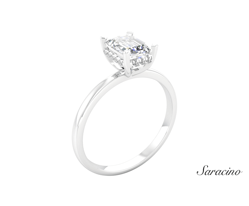 1.2ct Emerald Cut Diamond Engagement Ring w Hidden Halo