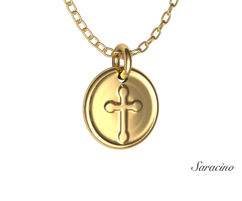 Gold 3D Coin Cross Pendant