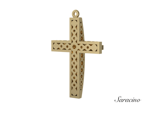 Gold Cross Pendant w Single Row of Diamonds (14K, Yellow Gold, .38ct)