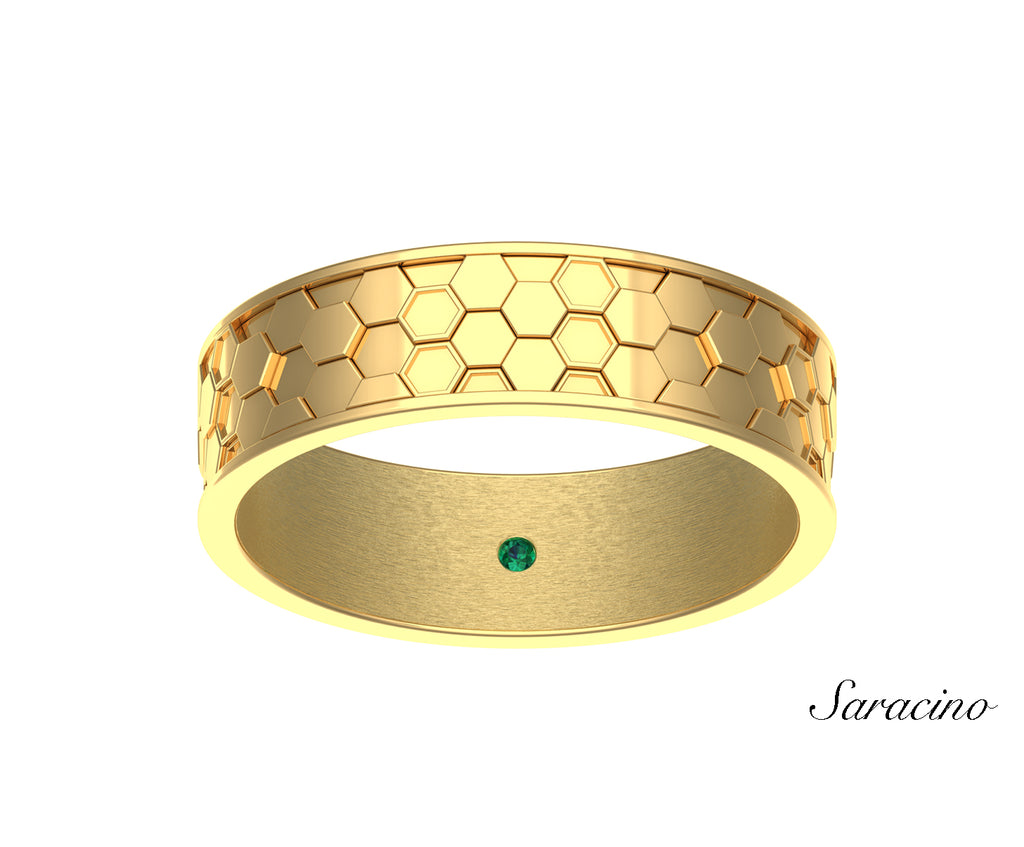 Honeycomb Wedding Band Yellow Gold