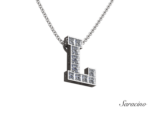 Loyola Princess Cut Diamond "L" Grad Pendant