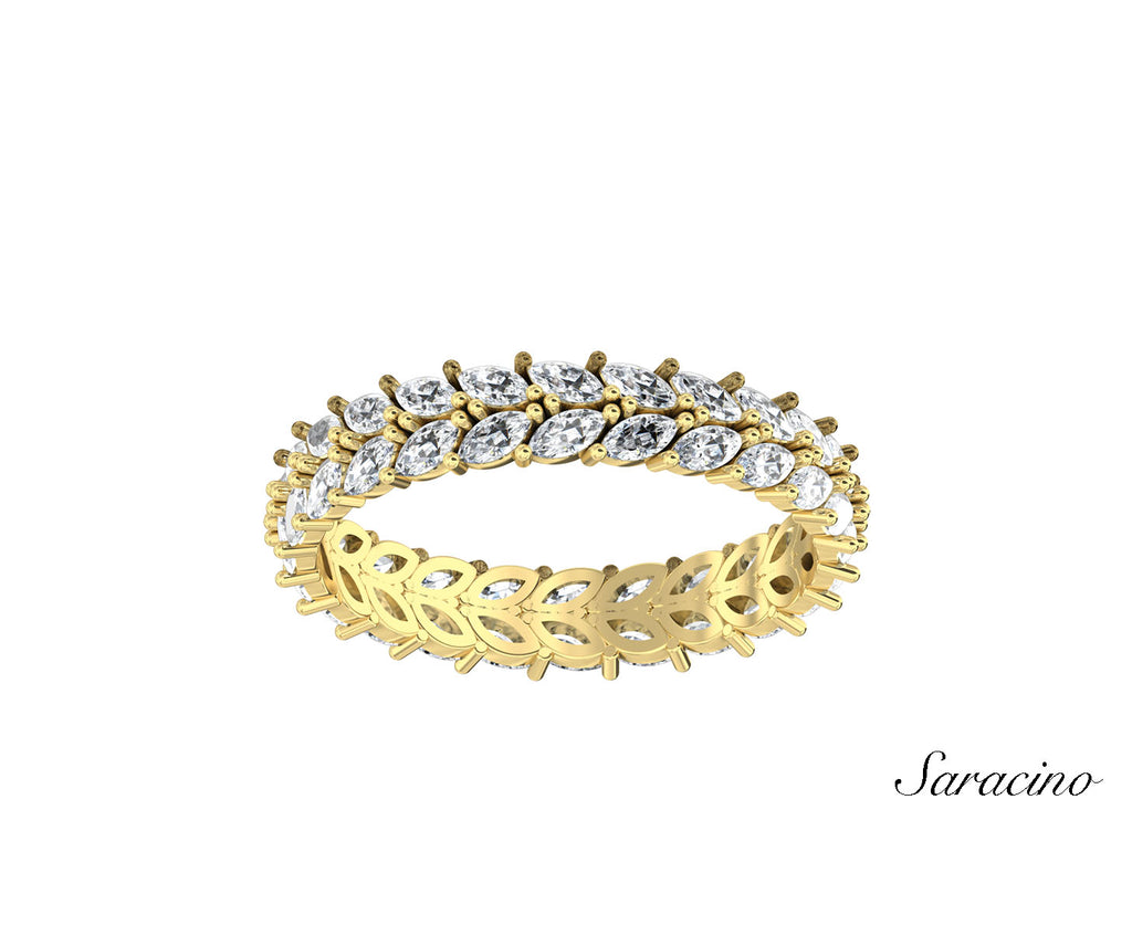 Marquise Diamond Arrow Eternity Wedding Band Yellow Gold