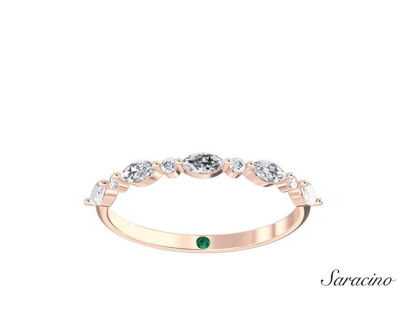 Marquise and Round Diamond Half Eternity Wedding Band Rose Gold