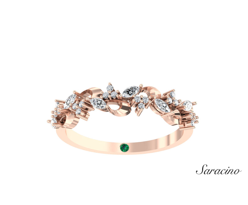 Marquise and Round Diamond Ribbon Half Eternity Band Rose Gold