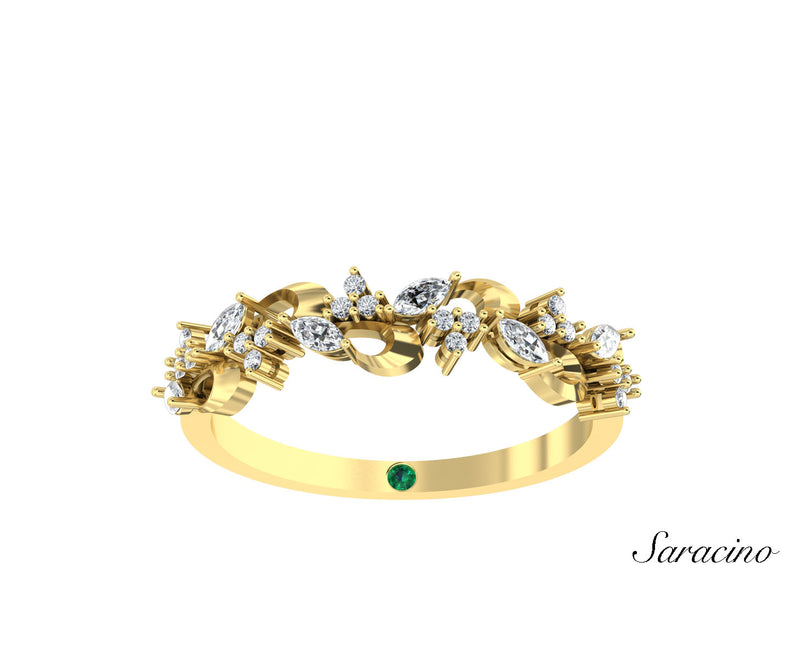 Marquise and Round Diamond Ribbon Half Eternity Band Yellow Gold