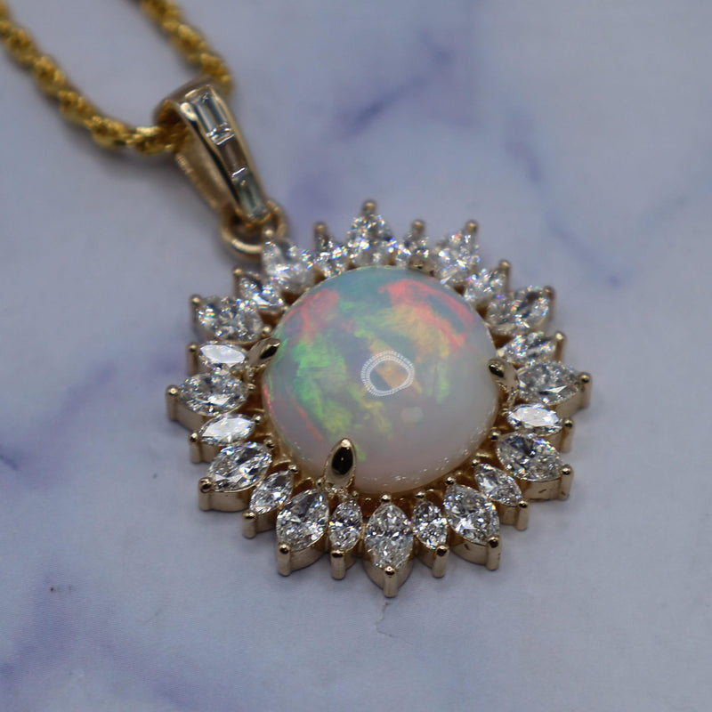 Opal Pendant w Marquise Diamond Halo