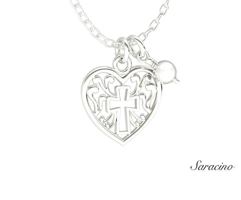 Ornate Cross Charm Necklace w Pearl