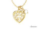 Ornate Cross Charm Necklace w Pearl