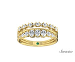 Oval Diamond 2 Row Floating Wedding Band Yellow Gold