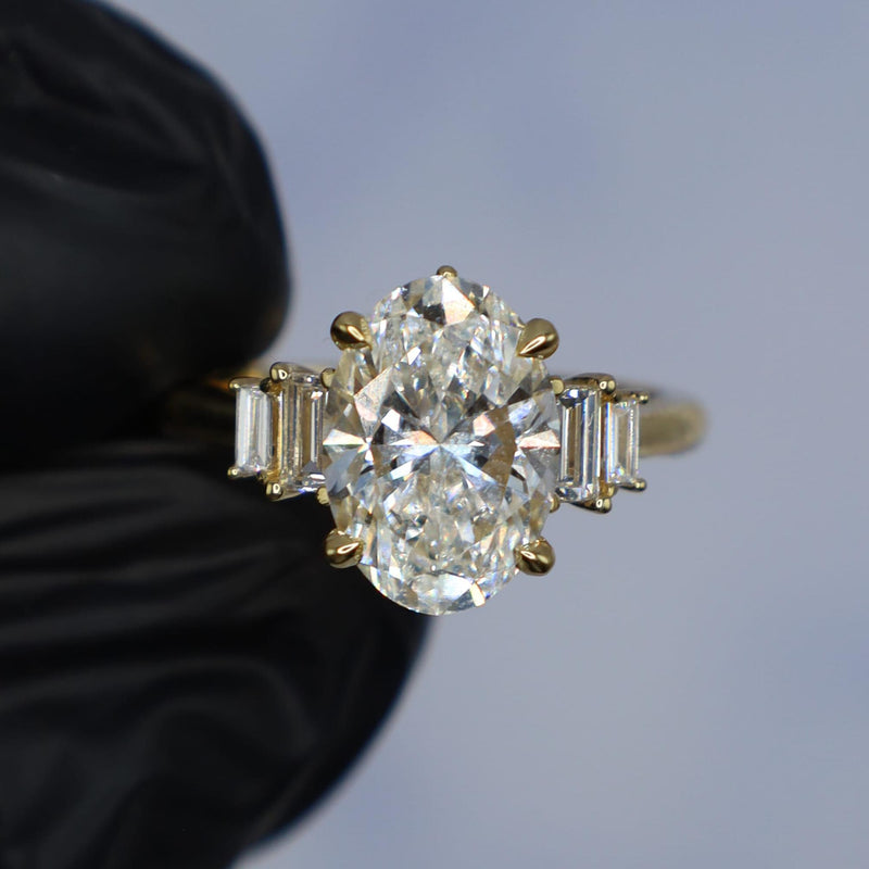 Oval Engagement Ring w Baguette Side Stones