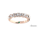 Pear Baguette and Round Diamond Cluster Half Eternity Wedding Band Rose Gold