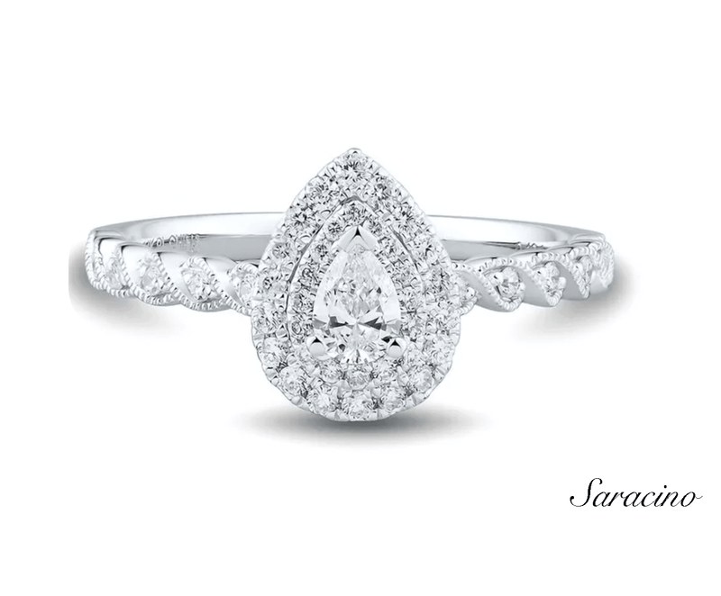0.5ct Pear Shaped Diamond Halo Engagement Ring (White Gold)