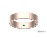 Polished Wedding Band w Diamond Haloes Rose Gold